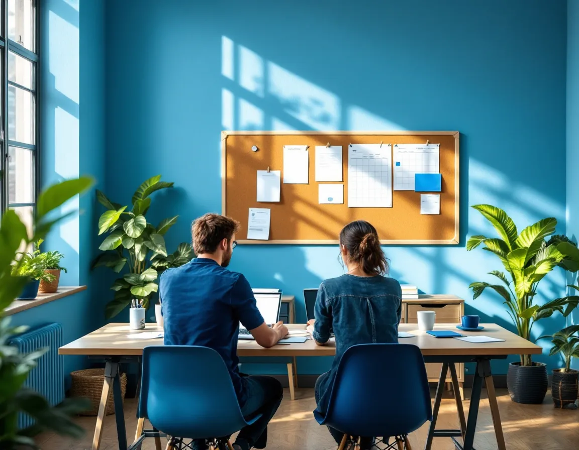 The Sisyphus Social team working through a month's content calendar at a shared desk